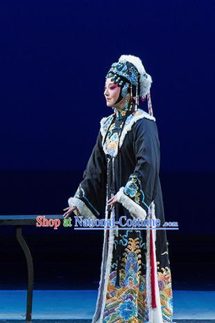 Chinese Kun Opera Young Female Cai Wenji Dress Apparels Costumes and Headdress Continue the Pipa Traditional Kunqu Opera Consort Black Garment