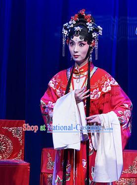 Chinese Kun Opera Fairy Luo Niang Red Costumes Apparels and Headpieces Before The Fall Traditional Kunqu Opera Actress Hua Tan Dress Garment