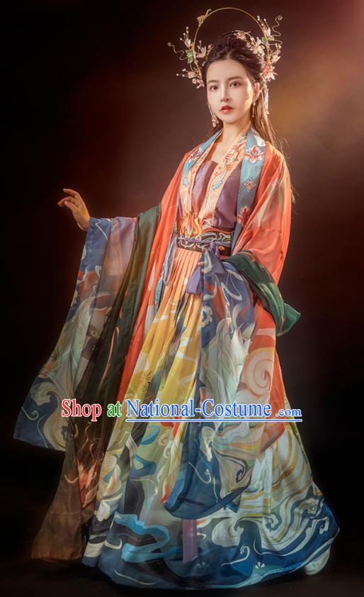 Traditional Chinese Tang Dynasty Noble Female Historical Costumes Ancient Palace Lady Embroidered Hanfu Dress Complete Set