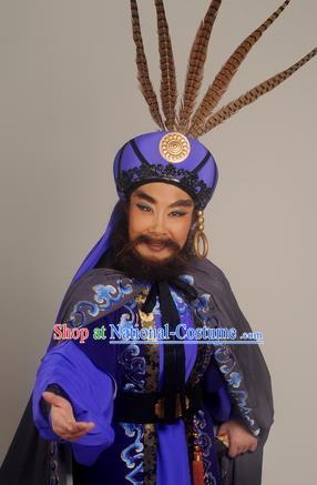 Chinese Shaoxing Opera Donald King Garment Classical Yue Opera Desert Prince Tribal Chief Apparels Purple Costumes and Hat