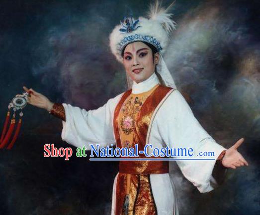 Chinese Shaoxing Opera Male Garment and Hat Classical Yue Opera Desert Prince Luo Lan Apparels Xiao Sheng Nobility Childe Costumes