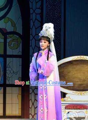 Chinese Shaoxing Opera Diva Purple Dress Desert Prince Yue Opera Garment Costumes Rani Princess Apparels and Headwear