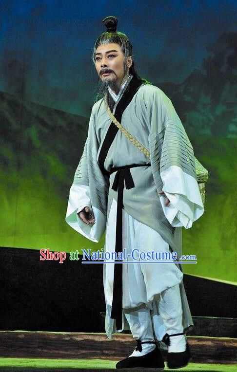 Chinese Huangmei Opera Elderly Male Costumes and Headwear Li Shizhen An Hui Opera Apparels Pharmacist Clothing