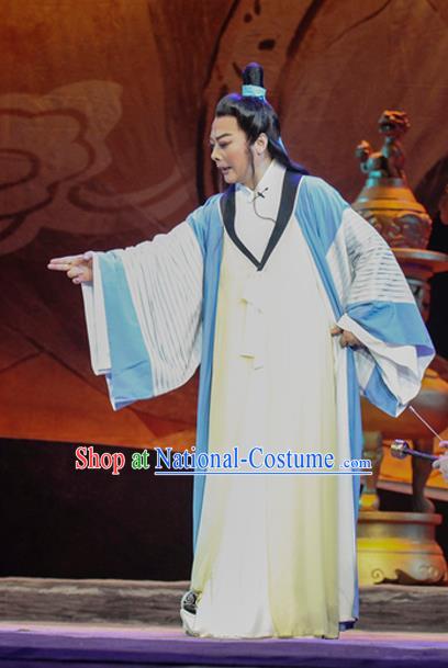 Chinese Huangmei Opera Scholar Costumes and Headwear Li Shizhen An Hui Opera Xiaosheng Apparels Young Man Clothing