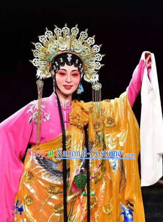 Chinese Huangmei Opera Huadan Garment Costumes and Headdress Yu Tian Xian Traditional Anhui Opera Hua Tan Dress Actress Apparels