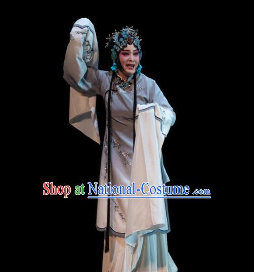 Chinese Huangmei Opera Actress Diva Garment Costumes and Headdress Luo Pa Ji Traditional Anhui Opera Chen Saijin Dress Distress Maiden Apparels