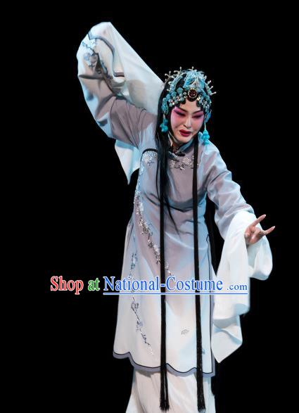 Chinese Huangmei Opera Actress Diva Garment Costumes and Headdress Luo Pa Ji Traditional Anhui Opera Chen Saijin Dress Distress Maiden Apparels