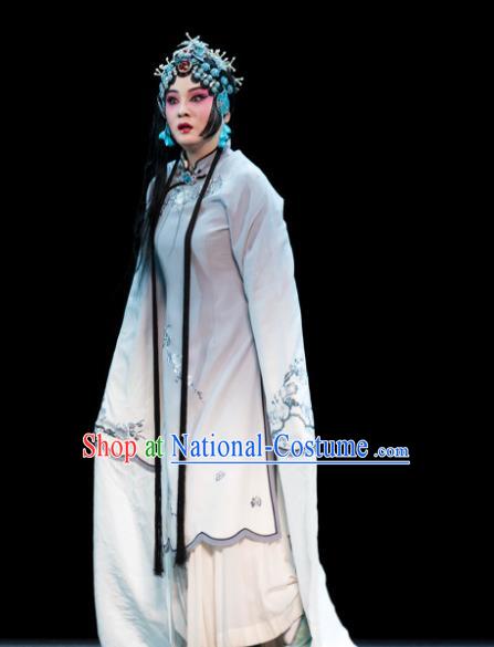 Chinese Huangmei Opera Actress Diva Garment Costumes and Headdress Luo Pa Ji Traditional Anhui Opera Chen Saijin Dress Distress Maiden Apparels