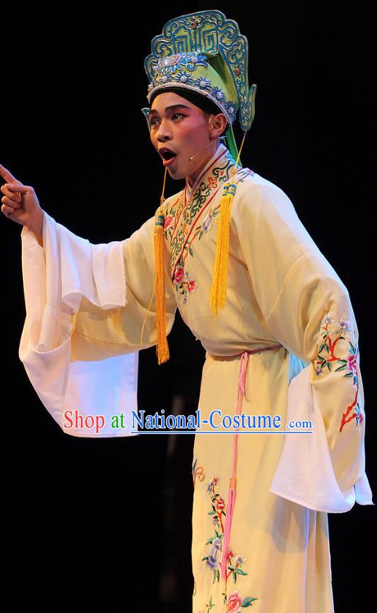 True and False Groom Chinese Huangmei Opera Young Man Costumes and Headwear An Hui Opera Scholar Mo Cai Apparels Clothing