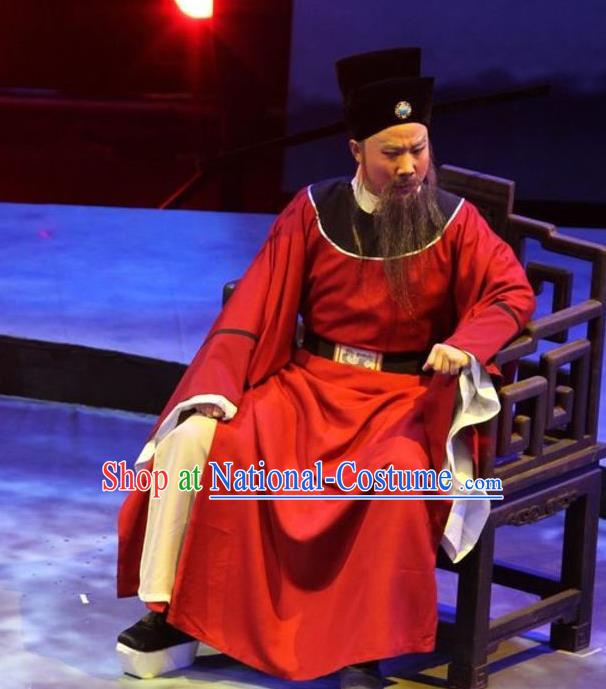 Chinese Huangmei Opera Song Dynasty Official Costumes and Headwear An Hui Opera Laosheng Apparels Elderly Man Poet Su Dongpo Clothing