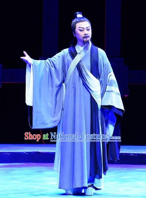 Chinese Huangmei Opera Old Man Costumes and Headwear An Hui Opera Laosheng Apparels Elderly Poet Su Dongpo Clothing