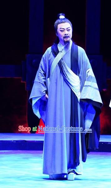 Chinese Huangmei Opera Old Man Costumes and Headwear An Hui Opera Laosheng Apparels Elderly Poet Su Dongpo Clothing