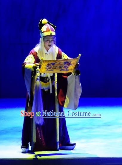 Chinese Huangmei Opera Laosheng Costumes and Headwear An Hui Opera Laosheng Apparels Elderly Man Court Eunuch Clothing