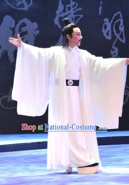 Chinese Huangmei Opera Poet Su Dongpo Costumes and Headwear An Hui Opera Literatus Apparels Scholar Clothing