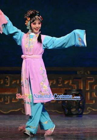 Chinese Huangmei Opera Maidservant Chunhong Garment Costumes and Headdress Female Consort Prince Traditional Anhui Opera Xiaodan Dress Apparels