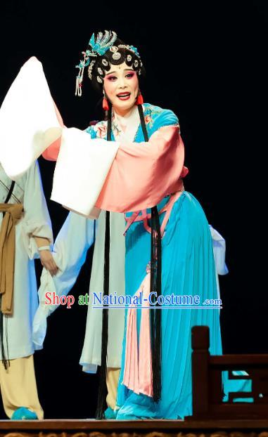 Chinese Huangmei Opera Hua Tan Zhu Xiu Garment Costumes and Headpieces Ji Mo Han Qing Traditional Anhui Opera Actress Dress Diva Apparels