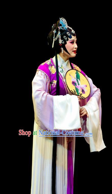 Chinese Huangmei Opera Diva Actress Garment Costumes and Headpieces Ji Mo Han Qing Traditional Anhui Opera Noble Lady Zhu Xiu Dress Apparels