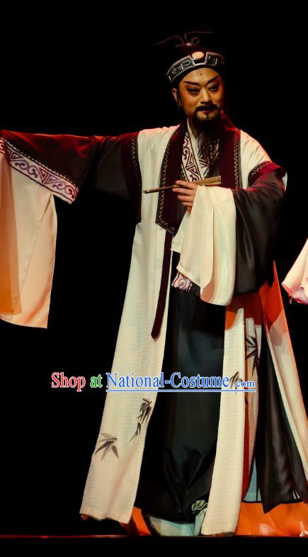 Chinese Huangmei Opera Old Man Ji Mo Han Qing Official Garment Costumes and Headwear An Hui Opera Scholat Guan Hanqing Apparels Clothing