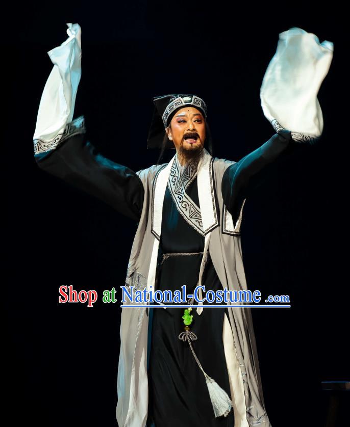 Chinese Huangmei Opera Elderly Male Ji Mo Han Qing Garment Costumes and Headwear An Hui Opera Laosheng Guan Hanqing Apparels Clothing