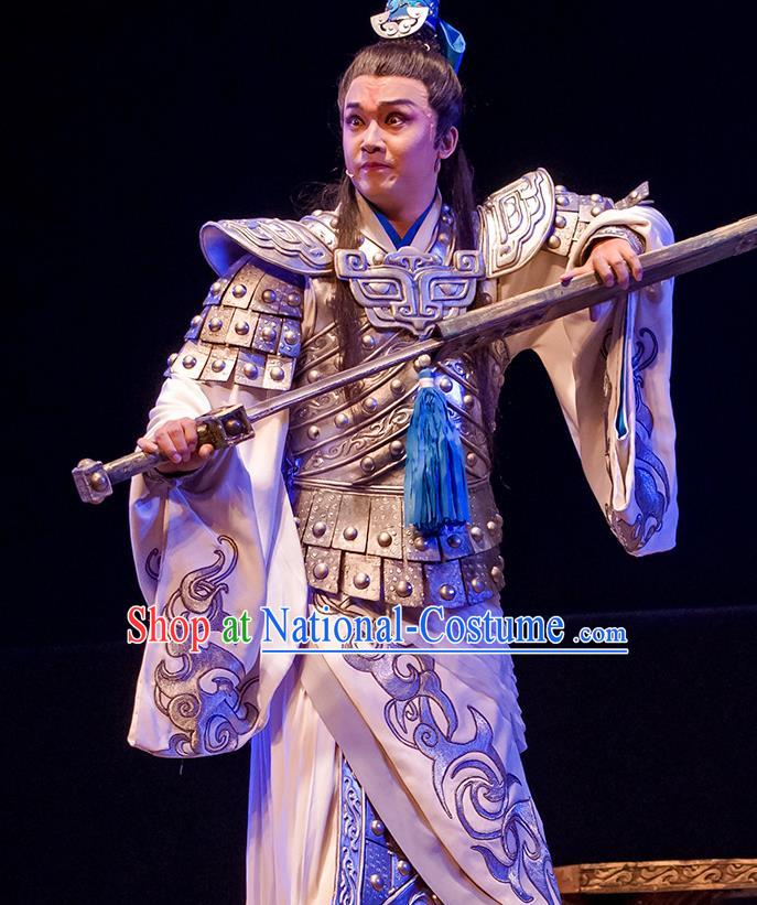 Xiao Qiao Chu Jia Chinese Huangmei Opera Martial Male Costumes and Headwear An Hui Opera General Zhou Yu Armor Apparels Clothing