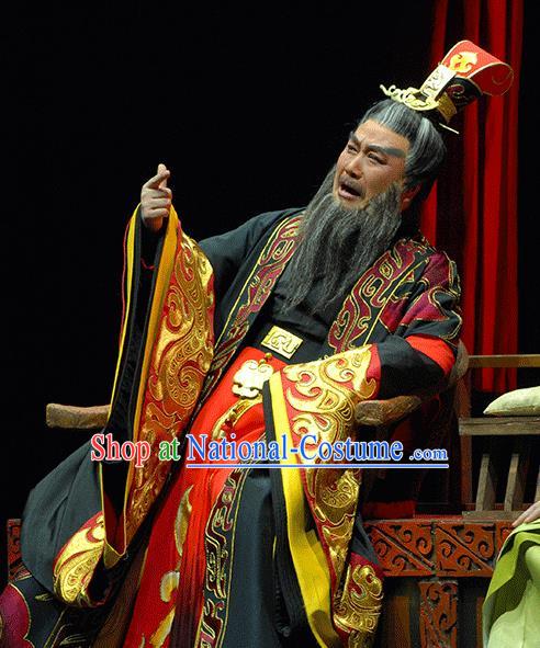 Xiao Qiao Chu Jia Chinese Huangmei Opera Laosheng Cao Cao Costumes and Headwear An Hui Opera Elderly Male Apparels Chancellor Clothing