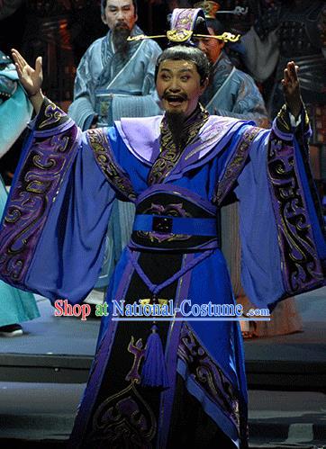 Chinese Huangmei Opera Xiao Qiao Chu Jia Costumes and Headwear An Hui Opera Laosheng Elderly Male Apparels Clothing