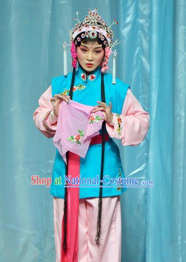 Chinese Shaoxing Opera Xiao Dan Dress The Jade Hairpin Yue Opera Actress Costumes Apparels Servant Girl Garment and Hair Ornaments