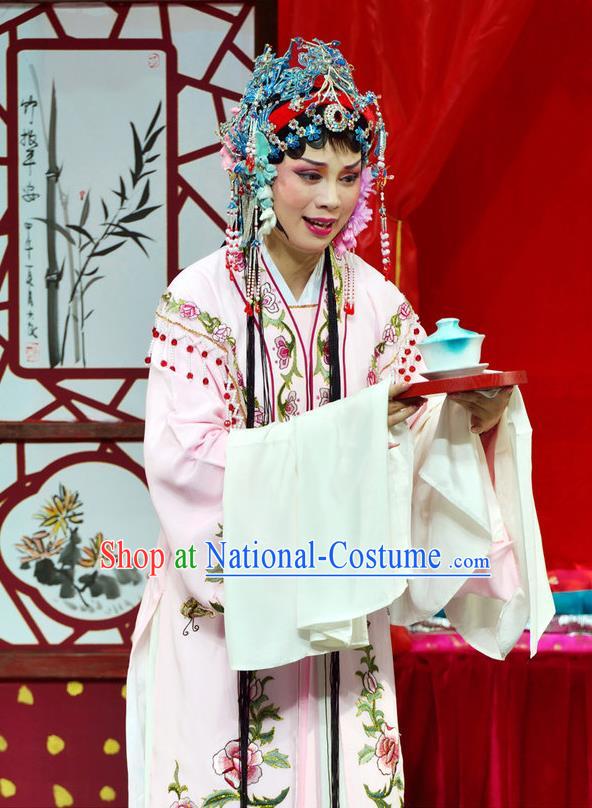 Chinese Shaoxing Opera Diva Pink Dress The Jade Hairpin Yue Opera Hua Tan Costumes Apparels Rich Mistress Garment and Hair Jewelry