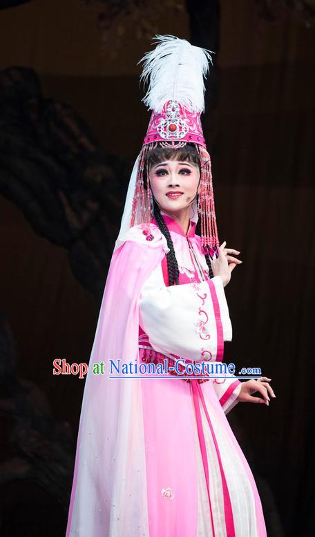 Chinese Shaoxing Opera Diva Pink Dress Desert Prince Yue Opera Garment Costumes Rani Consort Apparels and Headwear