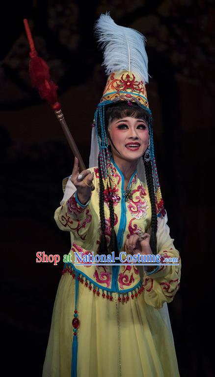 Chinese Shaoxing Opera Rani Yellow Dress Desert Prince Yue Opera Garment Costumes Princess Consort Apparels and Hat