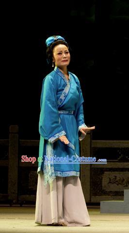 Chinese Huangmei Opera Yu Mei Qing Chou Garment Queen Costumes and Headpieces Traditional Anhui Opera Elderly Female Blue Dress Apparels