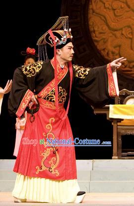 Chinese Huangmei Opera Emperor Costumes and Headwear An Hui Opera Yu Mei Qing Chou Apparels Clothing