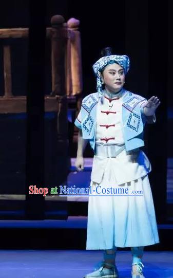 Chinese Huangmei Opera Tujia Nationality Costumes and Headwear An Hui Opera Ethnic Young Male A Long Apparels Clothing