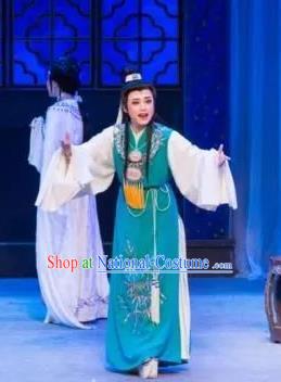 Chinese Classical Shaoxing Opera Dream of the Red Chamber Garment Costumes Yue Opera Young Male Liu Xianglian Blue Apparels and Hair Ornaments