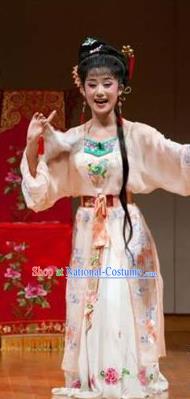 Chinese Huangmei Opera Young Beauty Bai Mudan Xi Mu Dan Garment Costumes and Headpieces Traditional Anhui Opera Hua Tan Dress Apparels