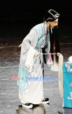 Chinese Huangmei Opera Taoist Lv Dongbin Costumes and Headwear Xi Mu Dan An Hui Opera Laosheng Apparels Elderly Male Clothing