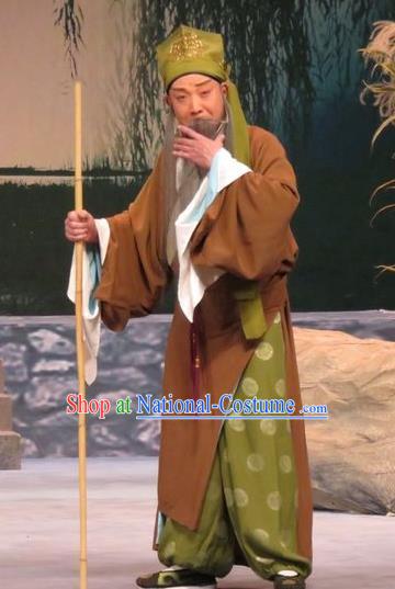 Geng Niang Chinese Ping Opera Old Man Costumes and Headwear Pingju Opera Elderly Man Apparels Laosheng Clothing