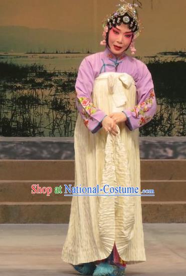 Chinese Ping Opera Distress Female Apparels Costumes and Headdress Traditional Pingju Opera Young Woman Geng Niang Dress Garment