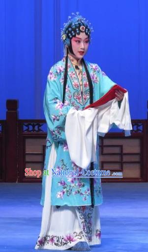 Chinese Ping Opera Zhu Hen Ji Hua Tan Apparels Costumes and Headdress Traditional Pingju Opera Young Female Dress Zhao Jintang Garment