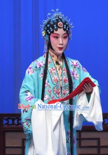 Chinese Ping Opera Zhu Hen Ji Hua Tan Apparels Costumes and Headdress Traditional Pingju Opera Young Female Dress Zhao Jintang Garment