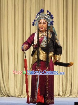 Zhu Hen Ji Chinese Ping Opera Soldier Costumes and Headwear Pingju Opera Jing Role Apparels Clothing