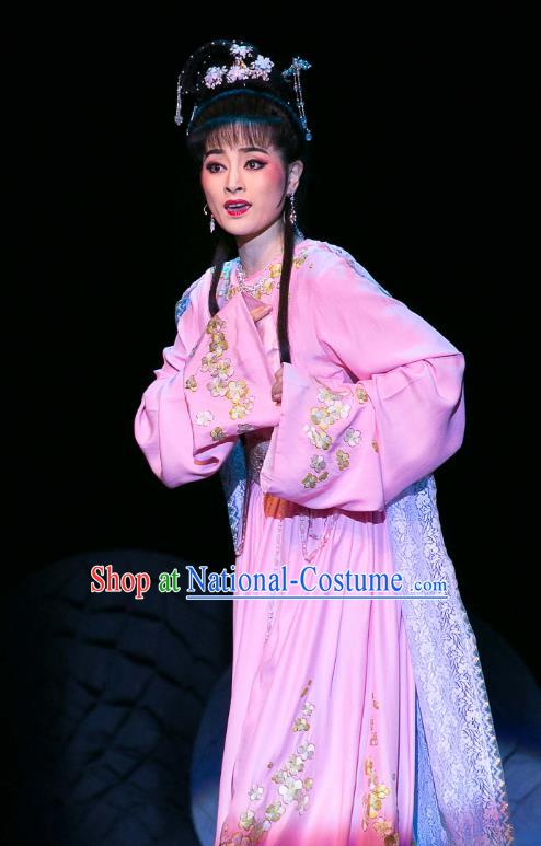 Chinese Huangmei Opera Young Girl Garment Costumes and Headpieces Traditional Anhui Opera Dream of Red Mansions Actress Lin Daiyu Dress Apparels