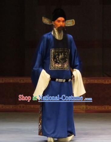 Zhen Zhu Shan Chinese Ping Opera Elderly Male Costumes and Headwear Pingju Opera County Magistrate Apparels Clothing