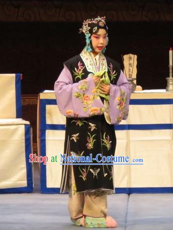 Chinese Ping Opera Xiaodan Young Lady Apparels Costumes and Headdress Zhen Zhu Shan Traditional Pingju Opera Maidservant Dress Garment