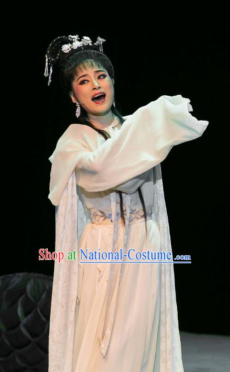 Chinese Huangmei Opera Actress Garment Costumes and Headpieces Traditional Anhui Opera Dream of Red Mansions Lin Daiyu Dress Hua Tan Apparels