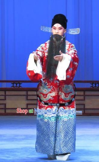 Zhu Hen Ji Chinese Ping Opera Old Man Costumes and Headwear Pingju Opera Elderly Male Apparels Official Robe Clothing