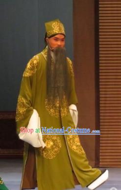 Zhen Zhu Shan Chinese Ping Opera Old Man Costumes and Headwear Pingju Opera Laosheng Apparels Elderly Male Clothing