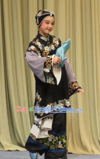 Chinese Ping Opera Woman Matchmaker Green Costumes and Headdress Zhen Zhu Shan Traditional Pingju Opera Pantaloon Dress Garment Apparels