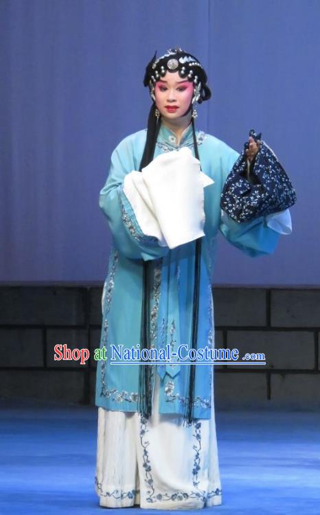 Chinese Ping Opera Yu Gong Case Young Lady Liu Cuiping Garment Costumes and Headdress Traditional Pingju Opera Distress Maiden Dress Apparels