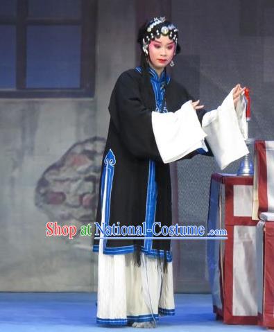 Chinese Ping Opera Dan Role Yu Gong Case Garment Costumes and Headdress Traditional Pingju Opera Distress Maiden Liu Cuiping Dress Apparels